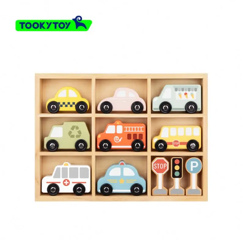 Montessori Early Education Educational Toy  Wooden cartoon traffic car model sliding wooden car toy