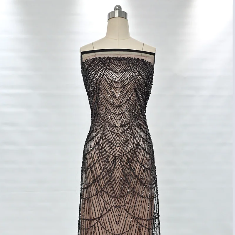 Hot design black party fabric bead pearl lace beads