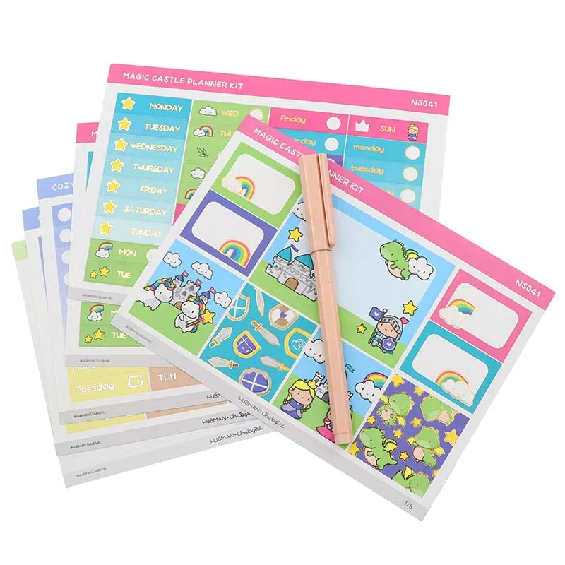Wholesale Waterproof Adhesive Kiss Cut Sticker Custom A4 Waterproof Cute Daily Planner Sticker Sheets
