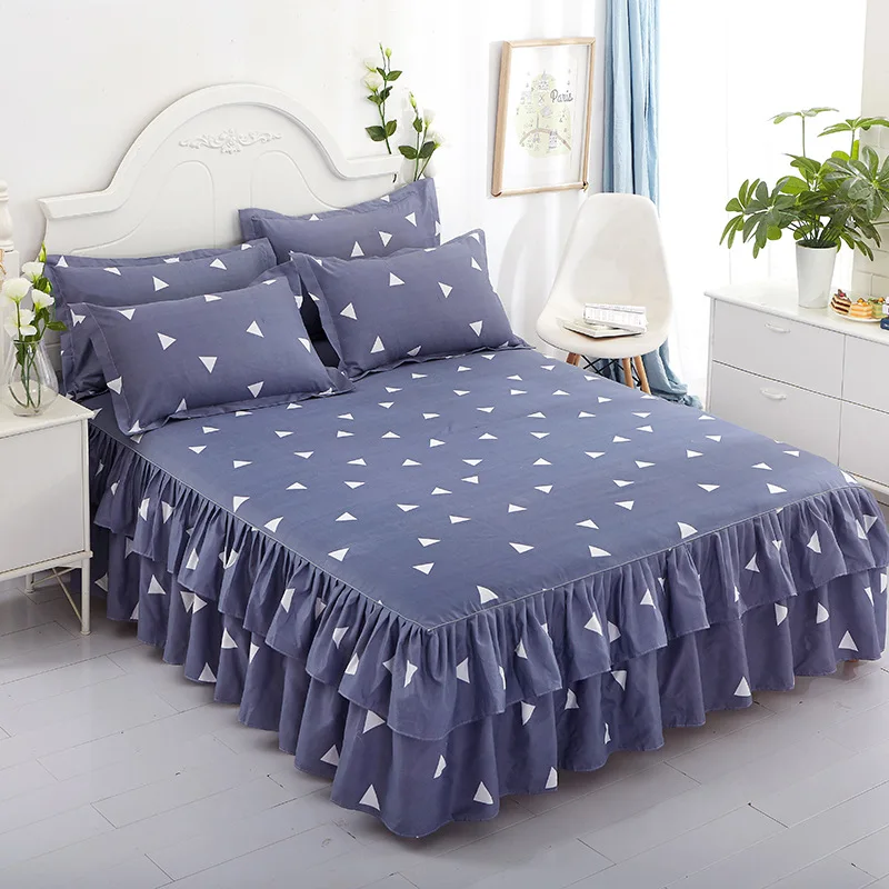 Bed Skirts Set Double Layer Bedspread Floral Printed Bed sheet Bilateral Bed Skirt + 2 Pair Of Pillowcase bedsheets
