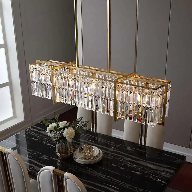dinning room luxury chandelier hanging lighting fixture lamps modern k9 crystal kitchen island rectangular pendant chandelier
