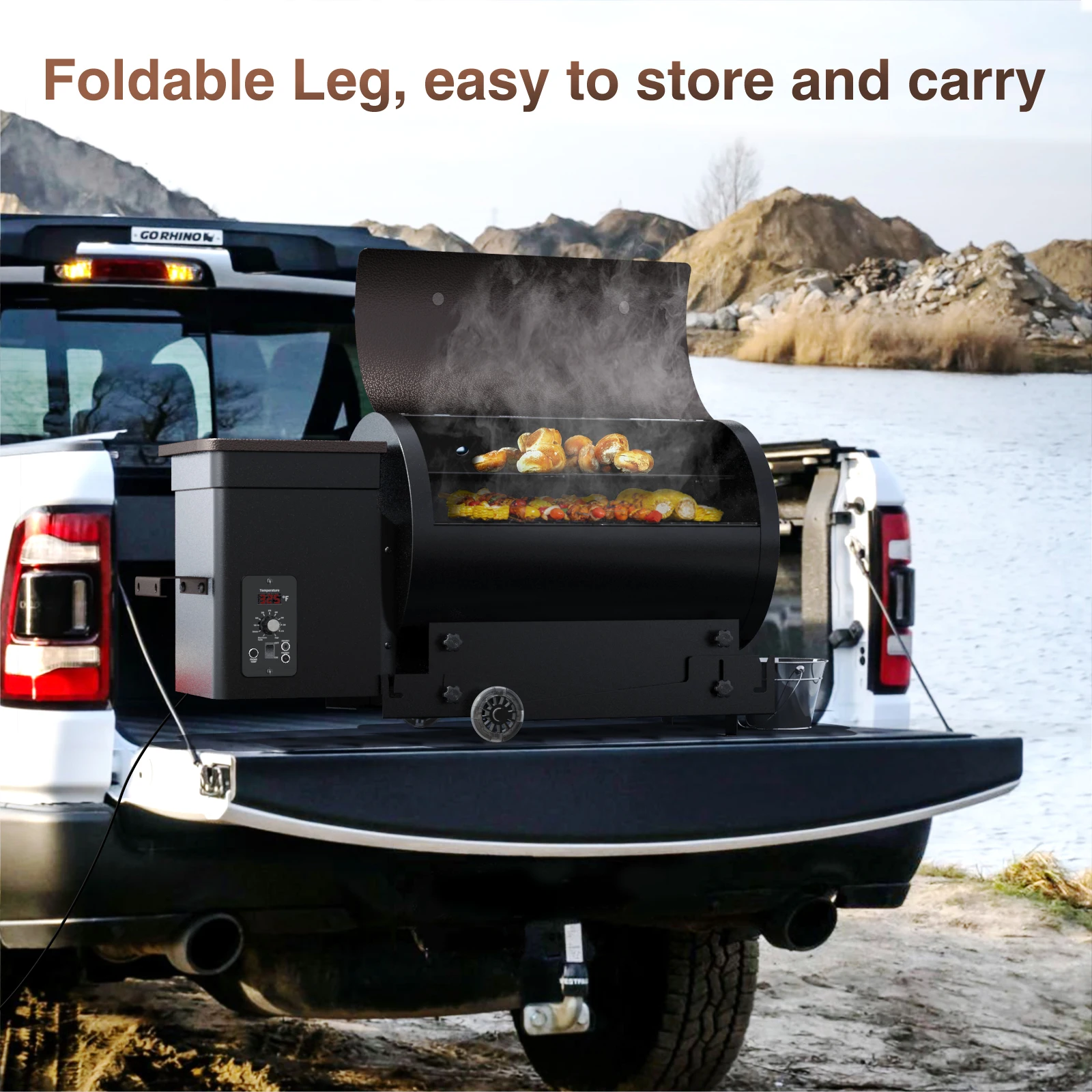 Portable Foldable Legs ODM OEM Outdoor Kitchen Wood Pellet Oven Smoker Grill Oil Bucket with Digital Controller