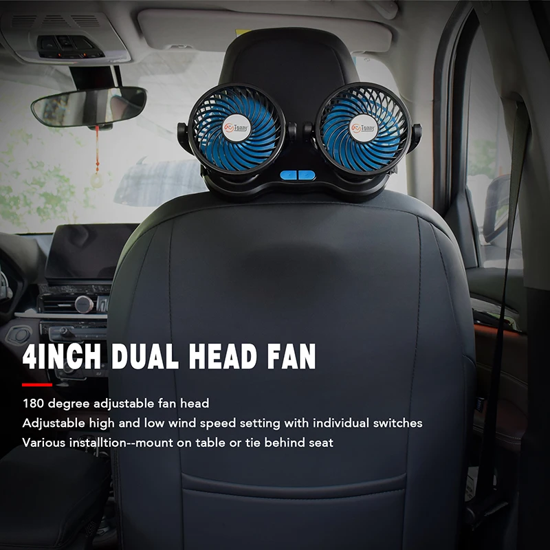 Oscillating Dual-Head Car Fan Versatile 12V/24V Cooling Solution for Trucks Vans and Small Vehicles Brushless Motor fan