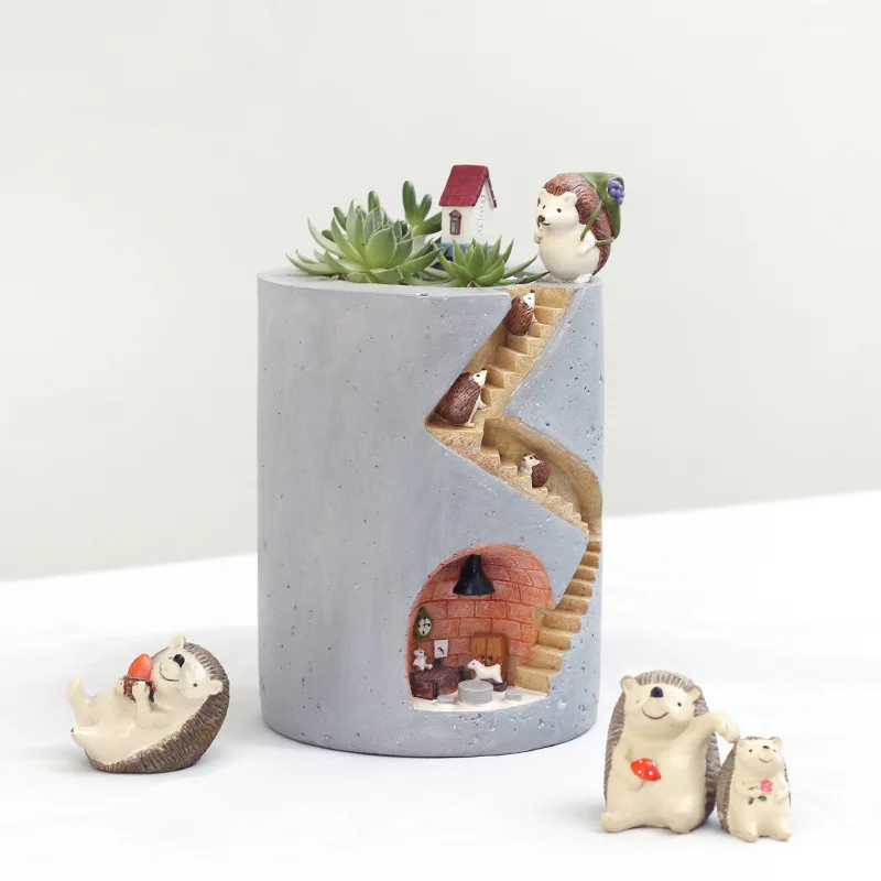 Creative Animal Resin Flowerpot Succulents Planter Water Planting Container Rabbit Hedgehog Decorative Pot Desktop Ornament Cre