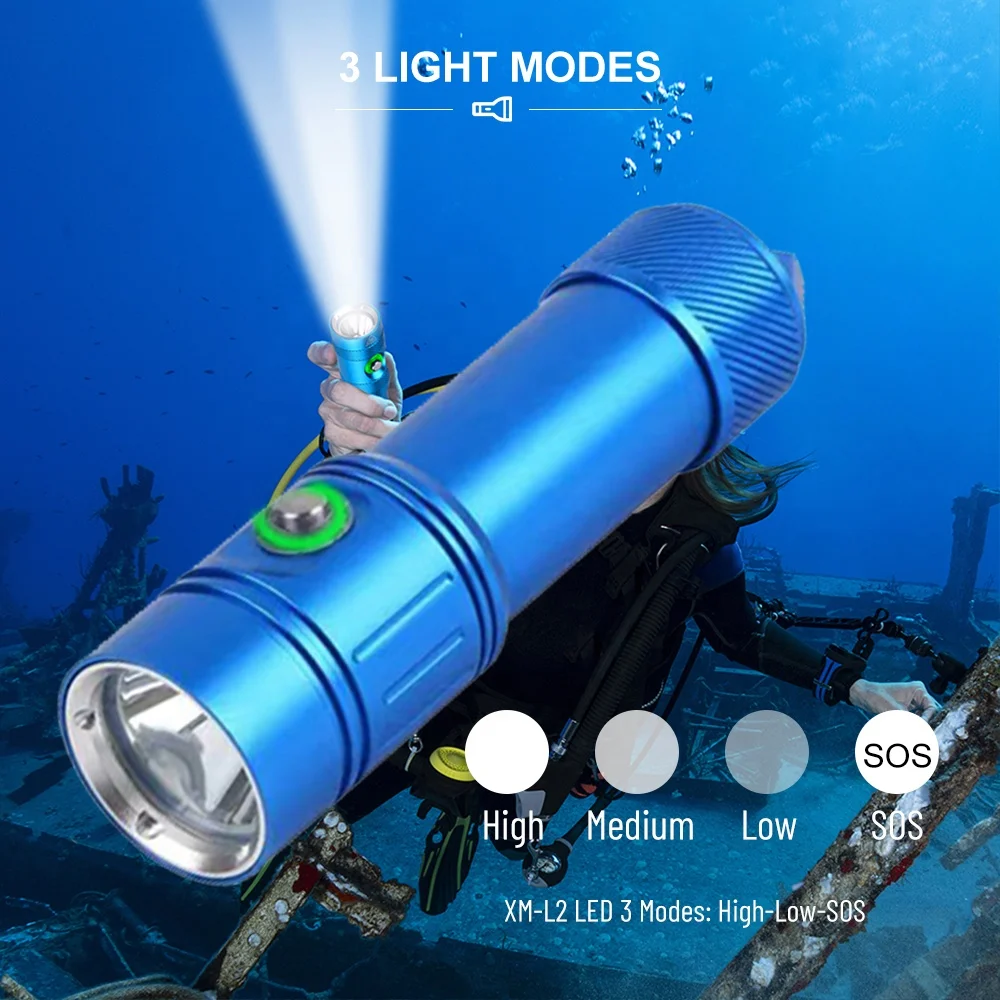 AF17D Aluminum Diving Lamp Underwater Scuba Mini Diving Torch 50m 18650 26650 Diver Flashlight Torch