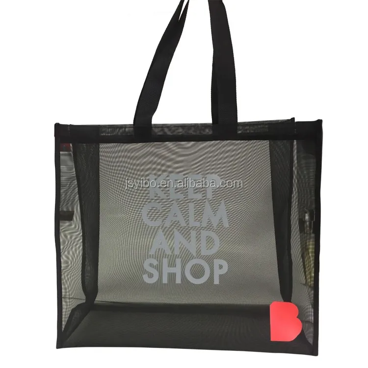 
Easy Carrying Tote Handbags Reusable Colorful Gold Black Grey Nylon Mesh Shopping Bag Printing Mesh Beach Bag for Packaging 