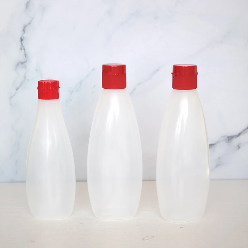 MAYSURE Custom label 200ml 350ml PET Plastic Salad Dressing Flat Square Pet Plastic Maple Syrup Sauce Honey Bottles