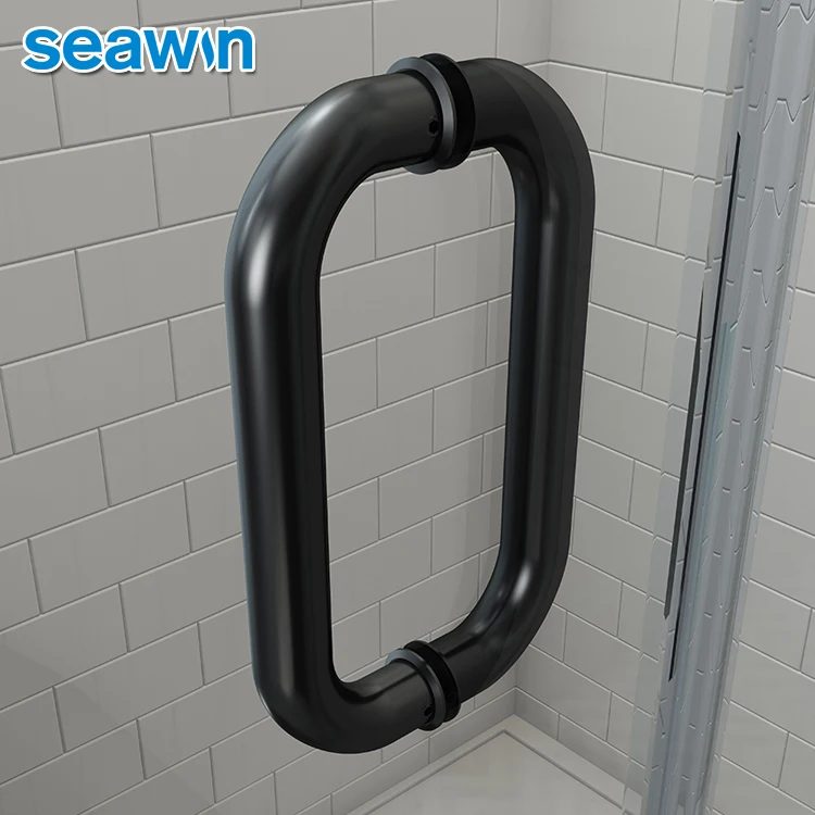 Seawin Black Hinge Rollers Wheels Swing Glass Enclosure Cabin Shower Room Door For Bathroom