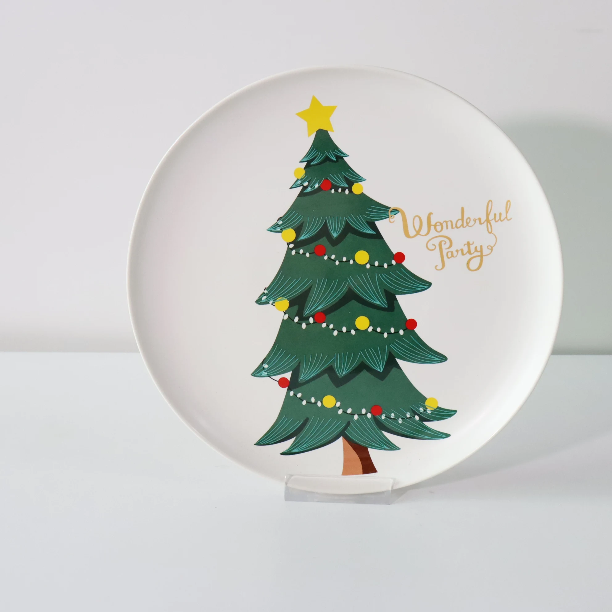
New Style Dissimilarity Christmas Theme Christmas Tree Dinner Plate Classic Ceramic White Round Dinner Plate 