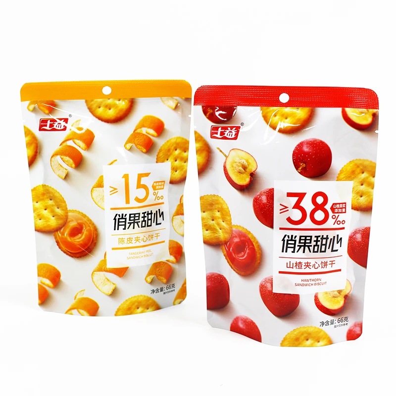 New design Jam filling sandwich cracker 66g Hawthorn fresh fruit jam biscuits snacks manufacturers