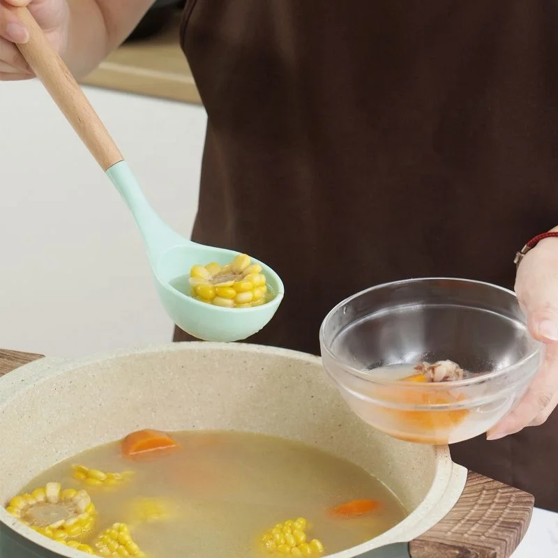 Wooden handle silicone kitchen utensil cooking spoon spatula colter spatula wooden handle silicone kitchen utensil set