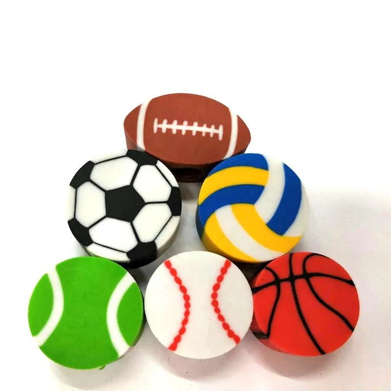 School Stationery Football eraser custom factory, baseball volleyball eraser custom round shape and size rubber for kids