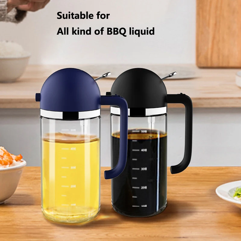 Multi-functional Vinegar Spray Liquid Sprayer 2 in 1 BBQ Oil Bottle Automatic Pour Dispenser High Borosilicate Glass Sauce Tank