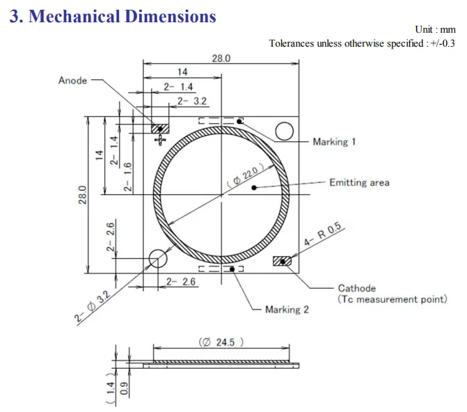 CLU048-1212C4-353M2M2-F1 CLU048 COB 28*28mm Big Power COB LED Chip Diode