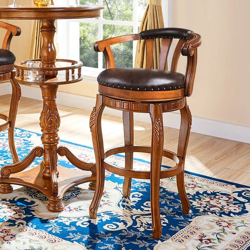 Классическая домашняя мебель для кухни, тканевая деревянная барная стойка, барный стул