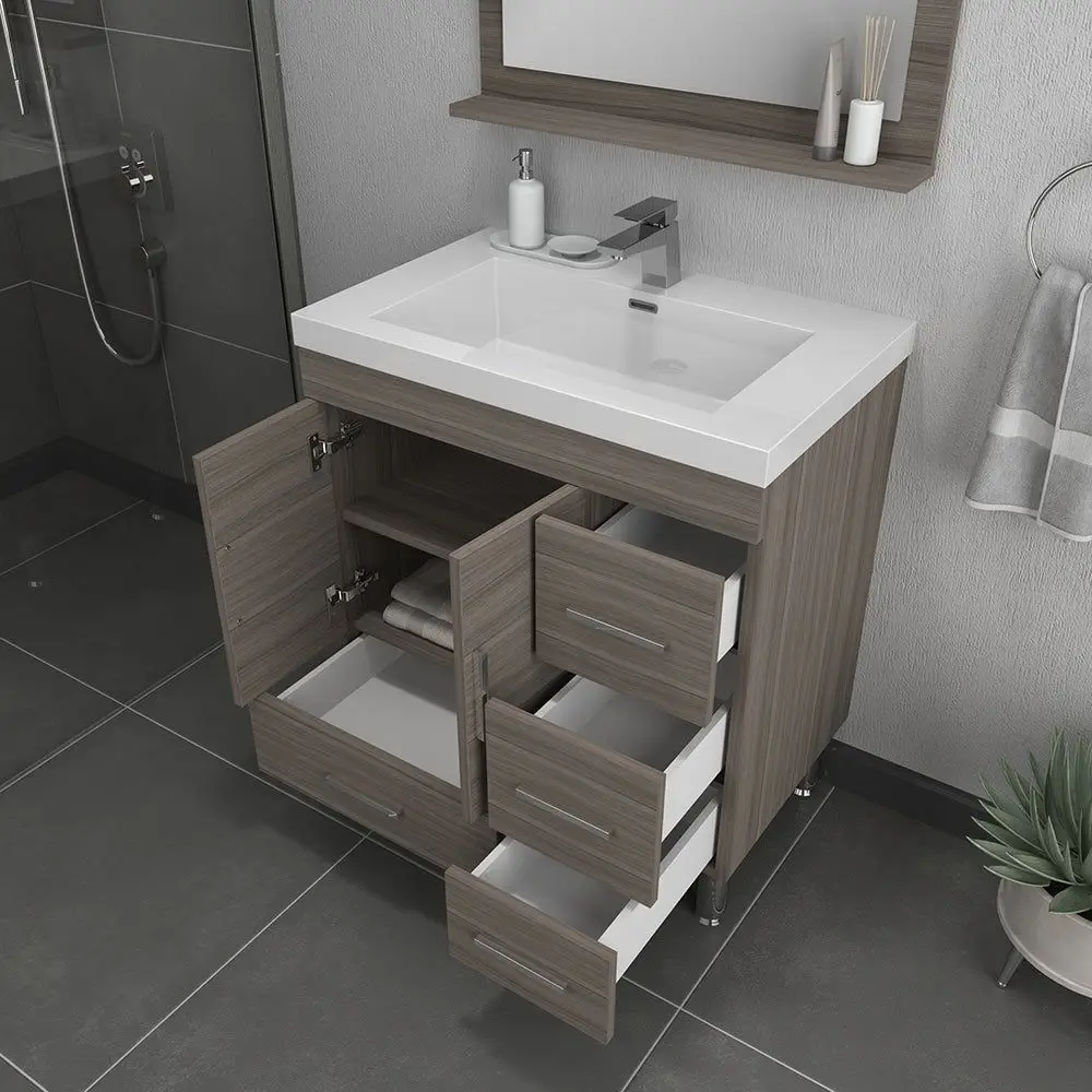 CBMmart Modern Free Floor Standing  Mirror Mounted Single Double Basin  Master Plywood Wood Bathroom Vanity With Smart Mirror