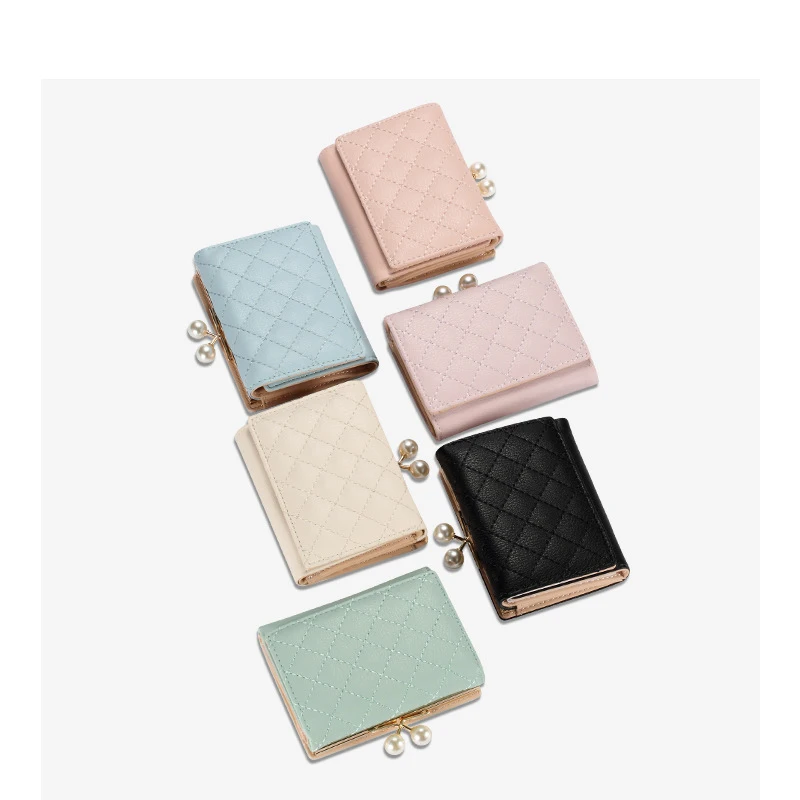 Ladies Travel PU Mini Purse Zip Women Wallet 2023 Long Card Wallets for Women Fashionable Wallet Waterproof Polyester Pearl Star