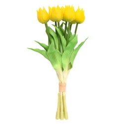custom tip flowers heads shape real touch latex yellow white silk tulip flowers bouquet decor