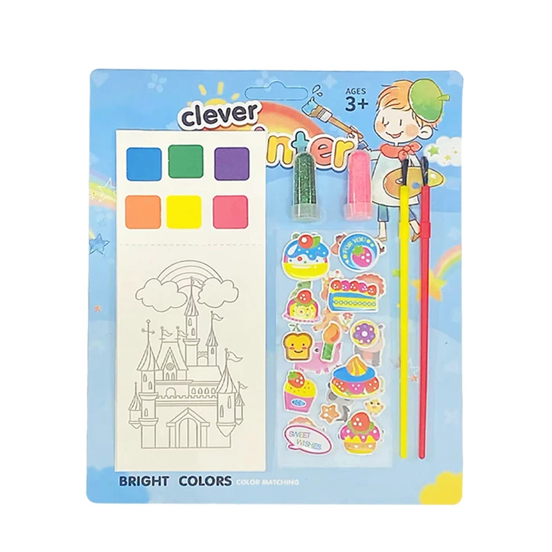 Interactive fun drawing games play kids coloring painting book with water color pens and stickers
