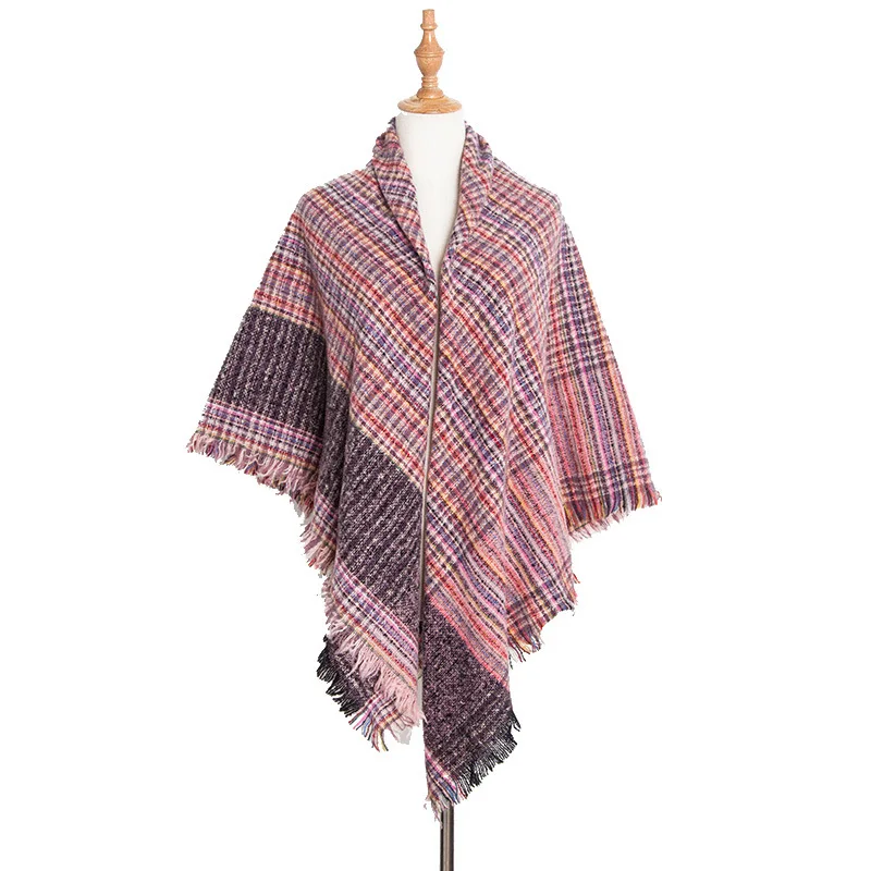 Factory Direct New Plaid Large Square Scarf Thickened Scarf Tartan Printed Jersey Scarf Shawl With Tassels