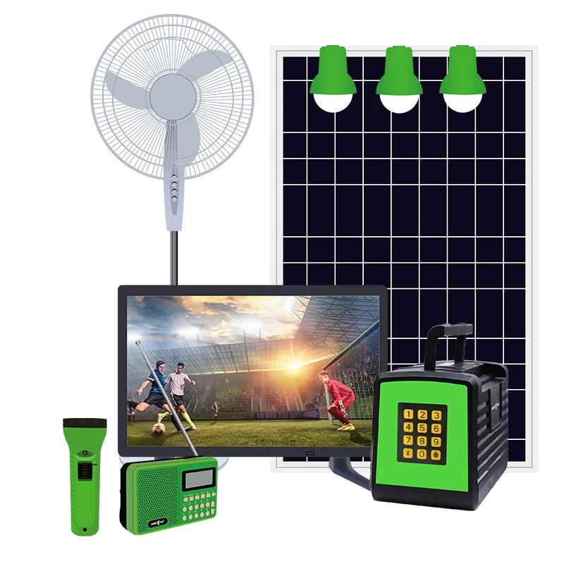 Solar Run High Performance Lighting and Charging Portable Solar Energy Home Lighting System with 19 Inch Television 12V Lifepo4