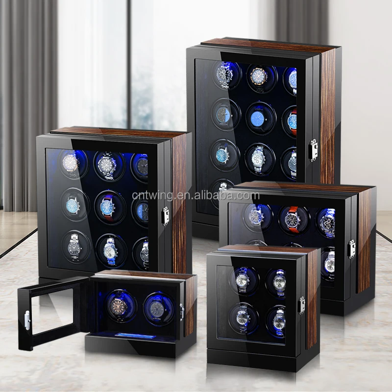 Lacquer Automatic Watch Winder Safe Box 2/4/6/8/12/24 Slots Wood Mechanical Rotating Uhrenbeweger Velvet or Leather for Men