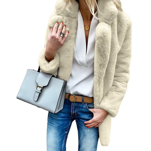 Factory Price Rabbit Fur Trench Coat Loose Plus Size Multicolor Jacket With Lapel