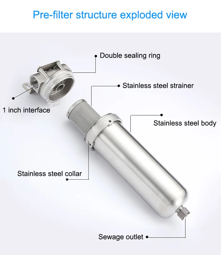Whole House Household Home Pre Filter Big Flow System Stainless Steel Water Filtering Filter Bottle
