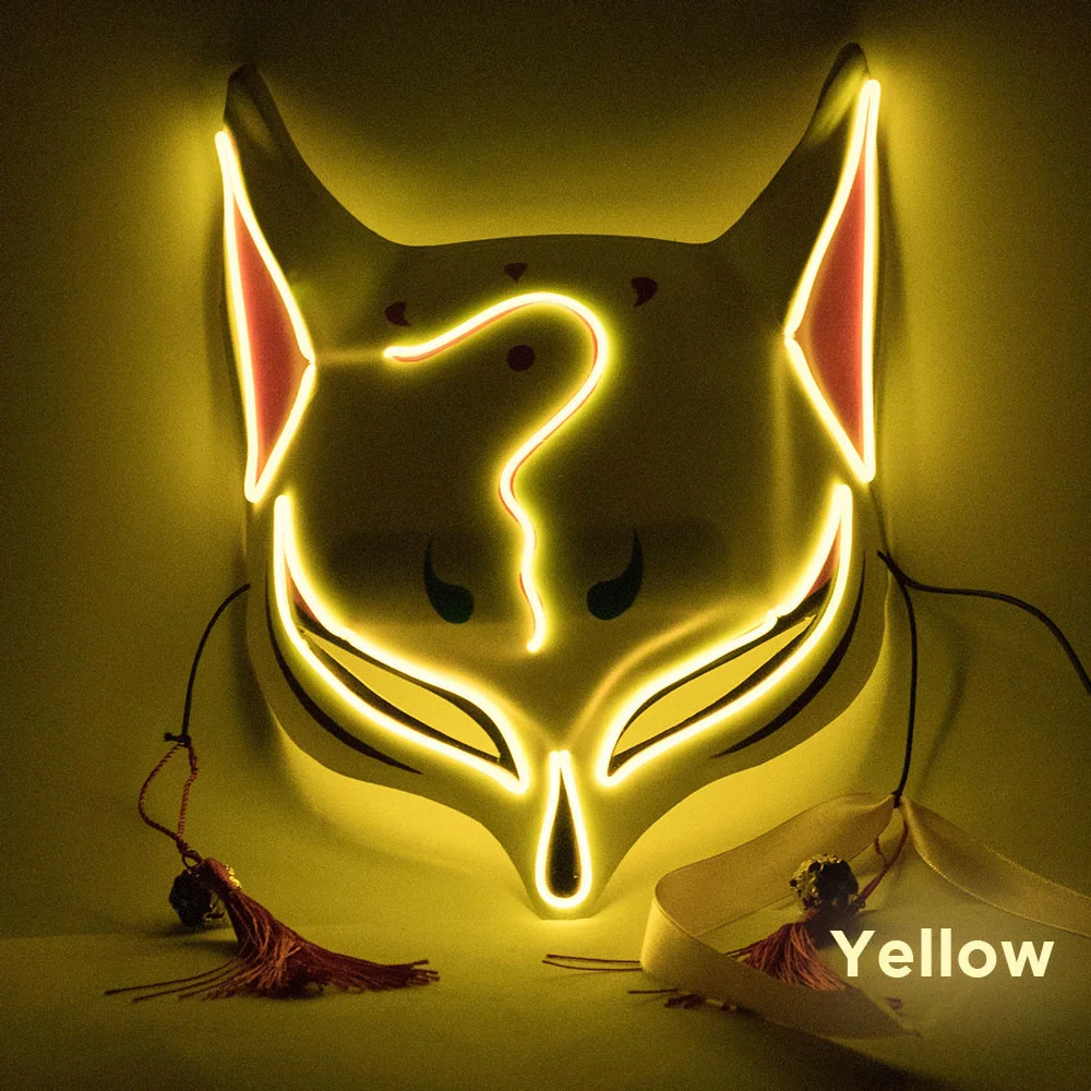 Luminous Led Mask Foxes Mask Rave Costume Anime Half Face Cat Masks Masquerade Festival Party Cosplay Props