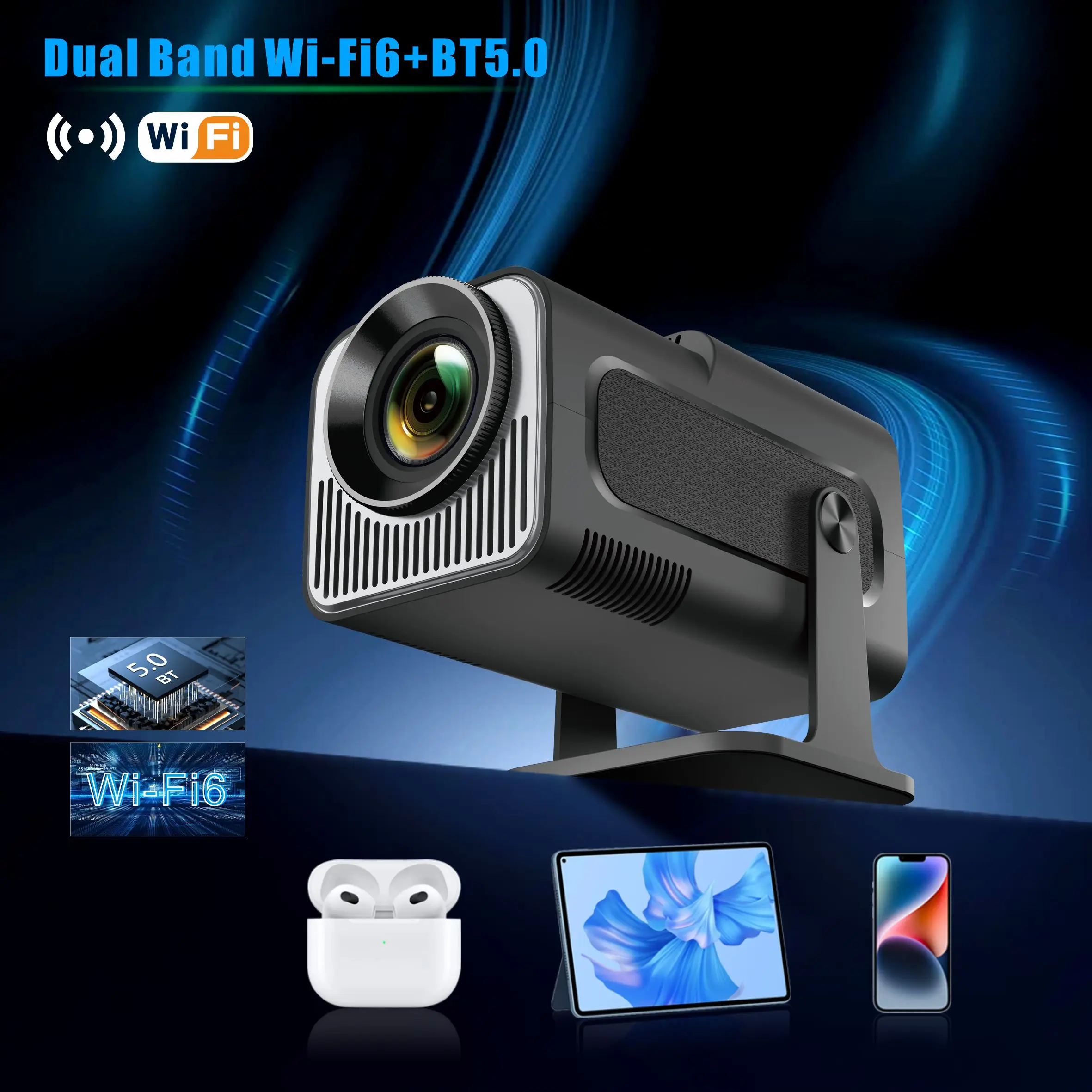 Мини-проектор Bokod Hy320 Wi-Fi 1080P Pro вращающийся на стену мини-проектор 4K Android