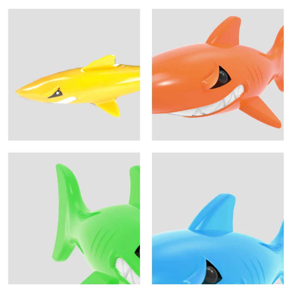 Cartoon Shark Diving Toy 4PCS Interactive Water Play Swimming Game for Kids, Underwater Diving Pool Toys Set