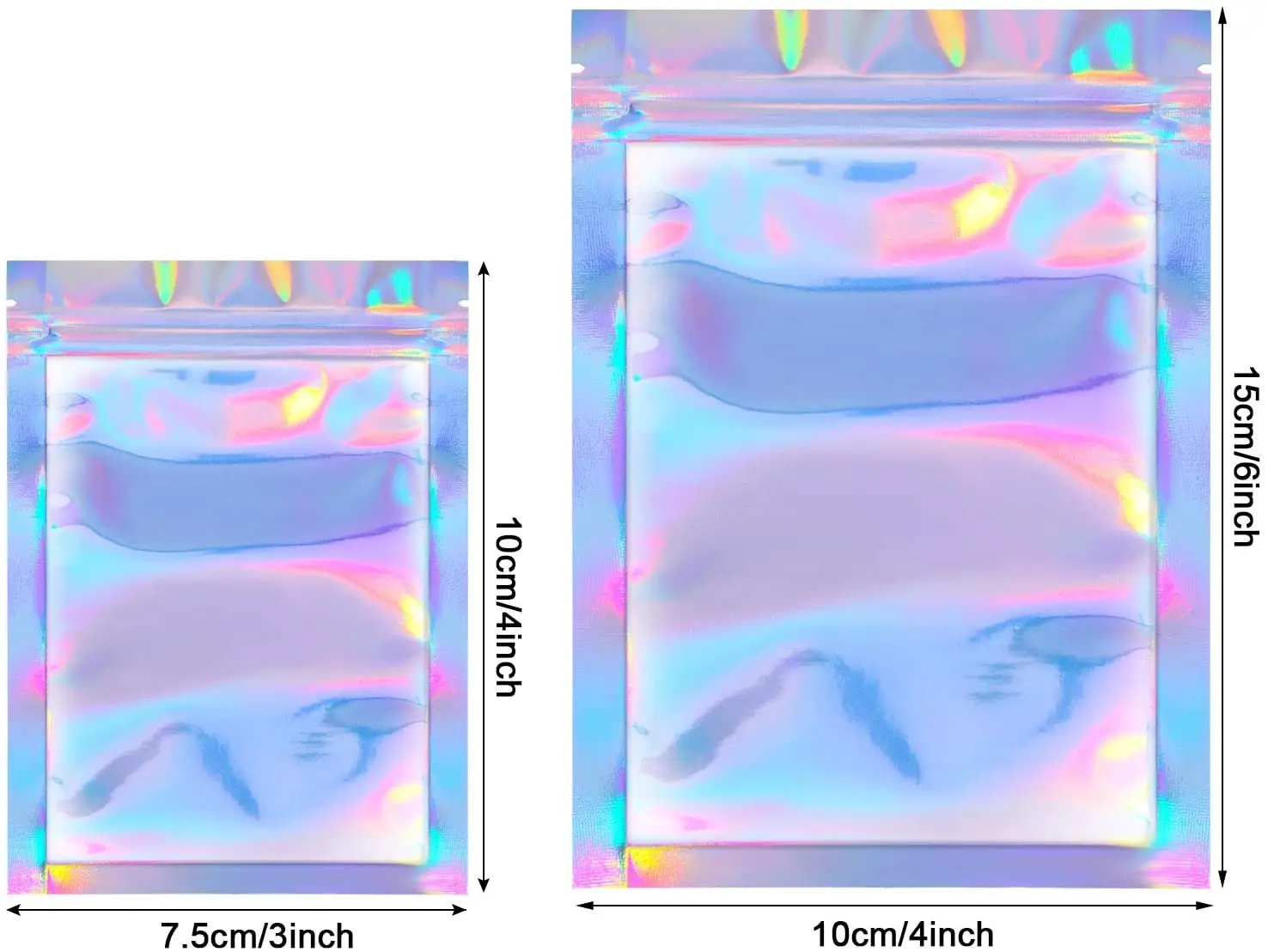 
Rainbow Color Holographic Mylar Bag Smell Proof Resealable Ziplock Packaging Bag for Food Storage 