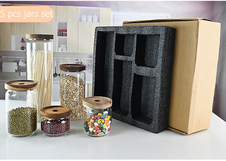 Kitchen Leakproof Mouthblown Heat Resistant Borosilicate Threaded Glass Spice Jar Set