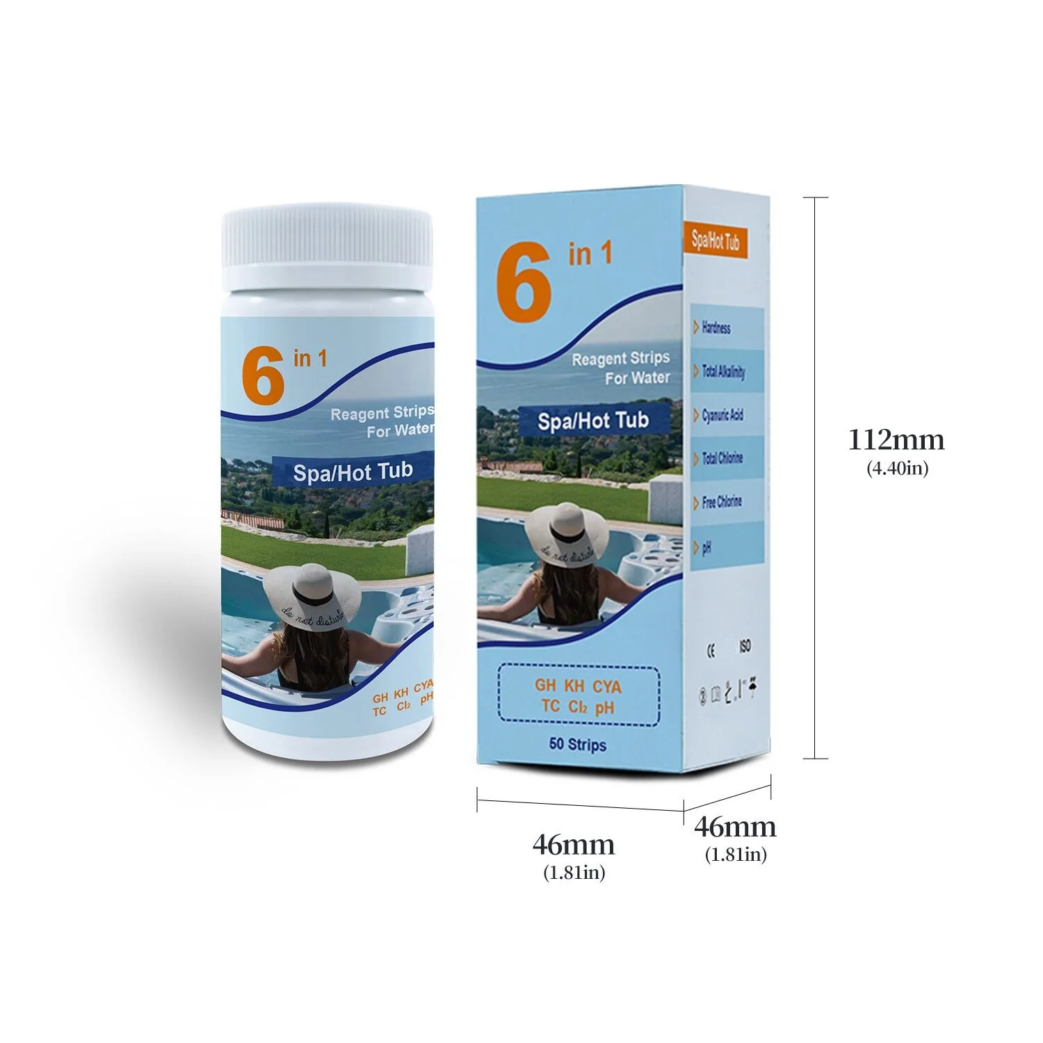 6 in 1 Swimming pool Spa Hot tub water PH GH CI2 Water test strips