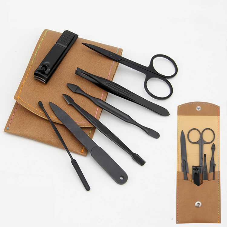 Professional Manicure Set Leather Beauty Tools 7 Pcs Manicure Set Black Stainless Steel Gift Luxury Men Pedicure Manicure Set