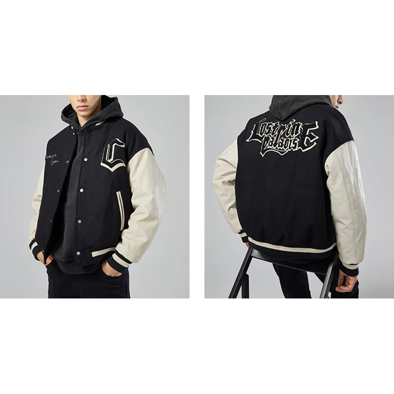 Fashion Custom Varsity Jacket Leather Sleeves Chenille Contrast Softshell Jacket Embroidery Baseball Jacket
