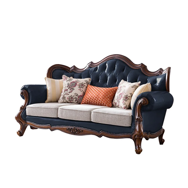 N351 American Classical Style Wedding Sofa Solid Wood Leather Sofa Set