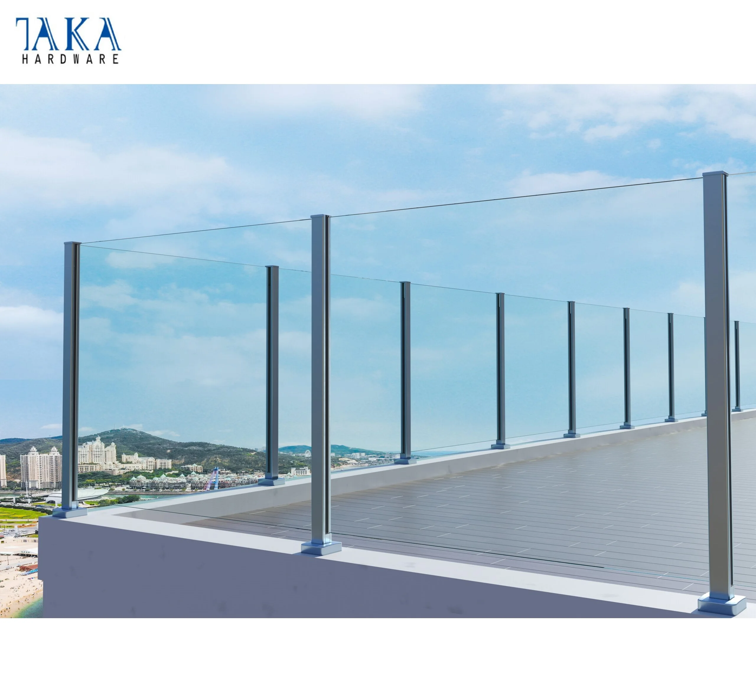 Balcony Railing Glass Fence Side Mounted Slotted Tube Post Outdoor Railing Stainless Steel Glass Railing Handrail Balustrade