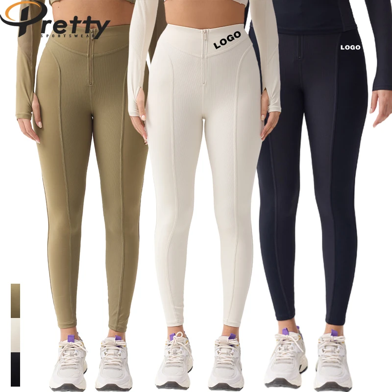 High Quality Womens Ski Suit Yoga Wear Sports Clothes Workout Ribbed Half Zipper Legging Splicing Hooded Jacket Gym Fitness Sets