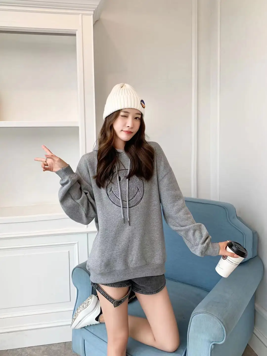 Oversize 50% Cotton 50% Polyester Hoodies Cotton Polar Fleece Women Pink Sweater Pullover Embroidery Unisex Sweatshirt