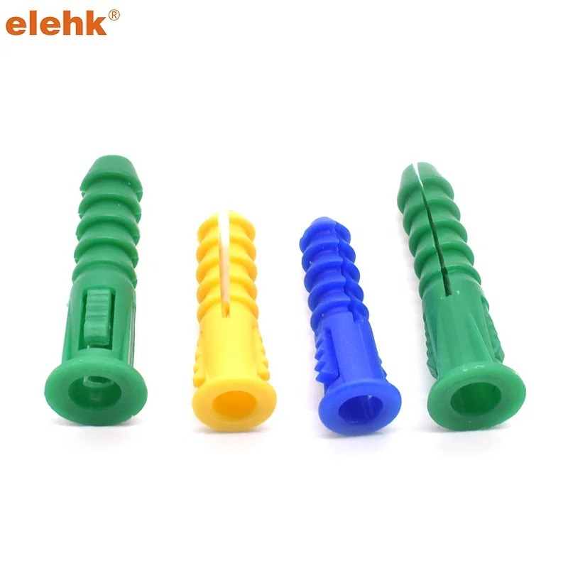 Elehk 12-14-16 X 1-1/2-Inch Green Plastic Wall Ribbed Anchors Expanding Plastic Screw Anchors Plastic Anchor