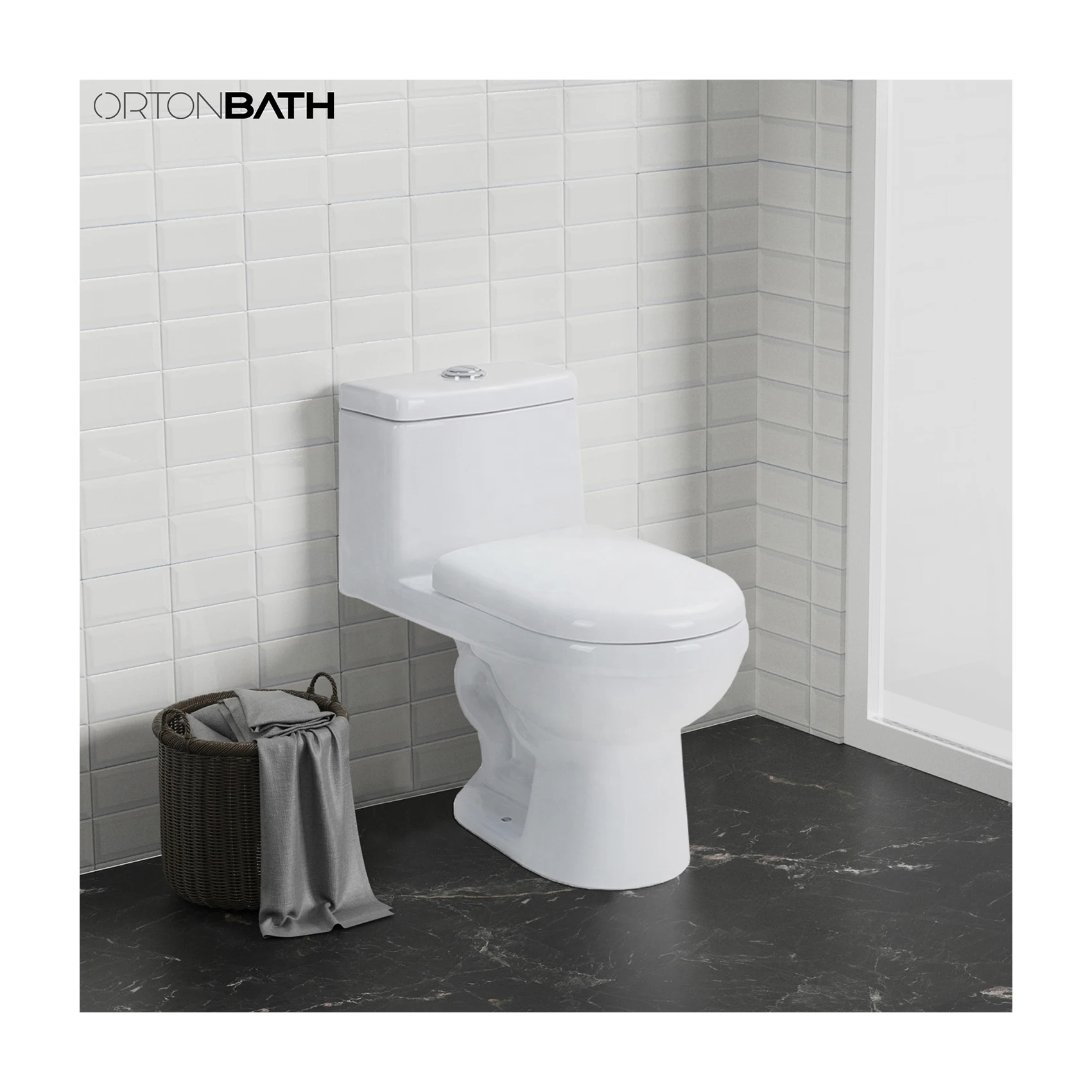 Керамический сифонный унитаз ORTONBATH в южноамериканском стиле с напольным креплением