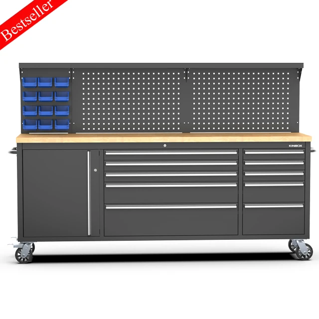 Kinbox Premium Durable Workshop Garage ToolBox Trolley Cabinet Filled with Kraft Germany Hand Tool Set Mechanic for Professional