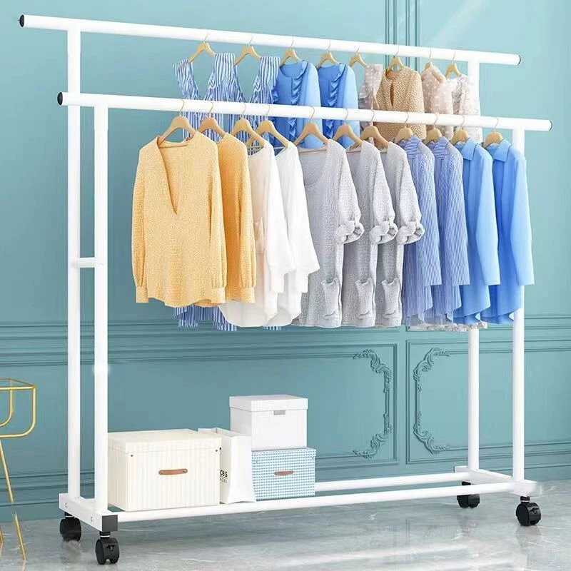 Multi-functional Metal Freestanding Clothes Rack for Clothing Display in Malls Movable Clothes Drying Rack.