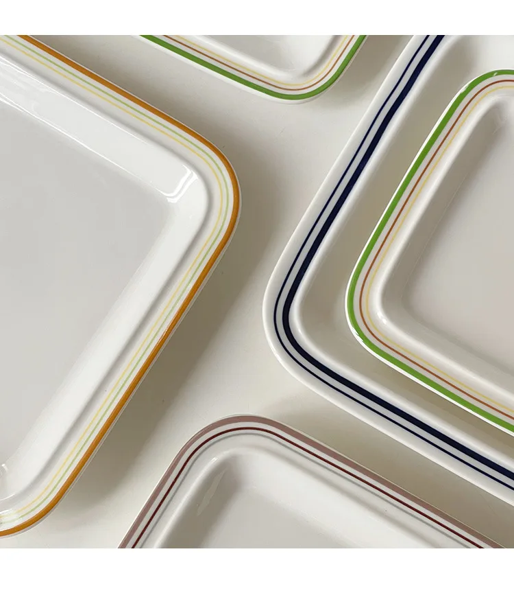 Solhui Ins retro ceramic square dishes home food sushi plates with lines