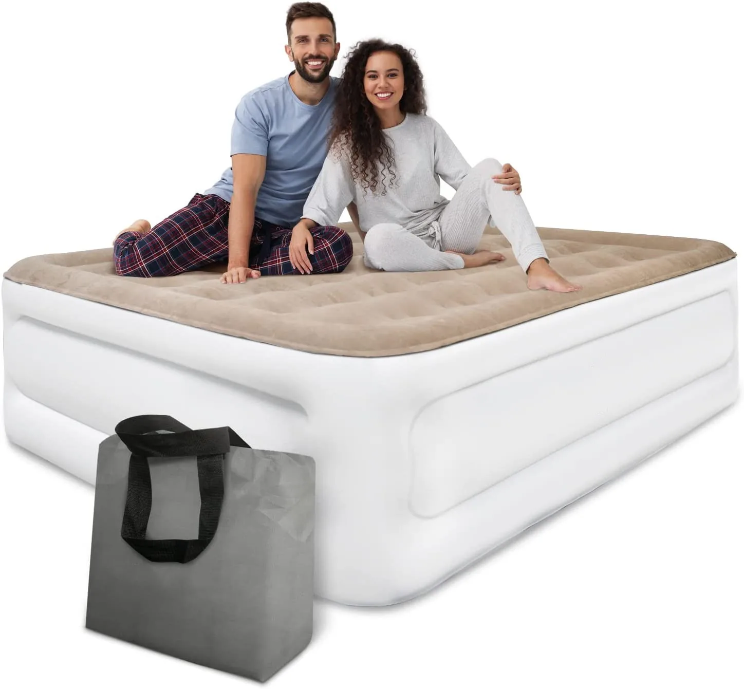Air Mattress,18 inch Inflatable Airbed Luxury Double High Self Inflation Deflation Queen Air Mattress withUpgraded Built-in Pump