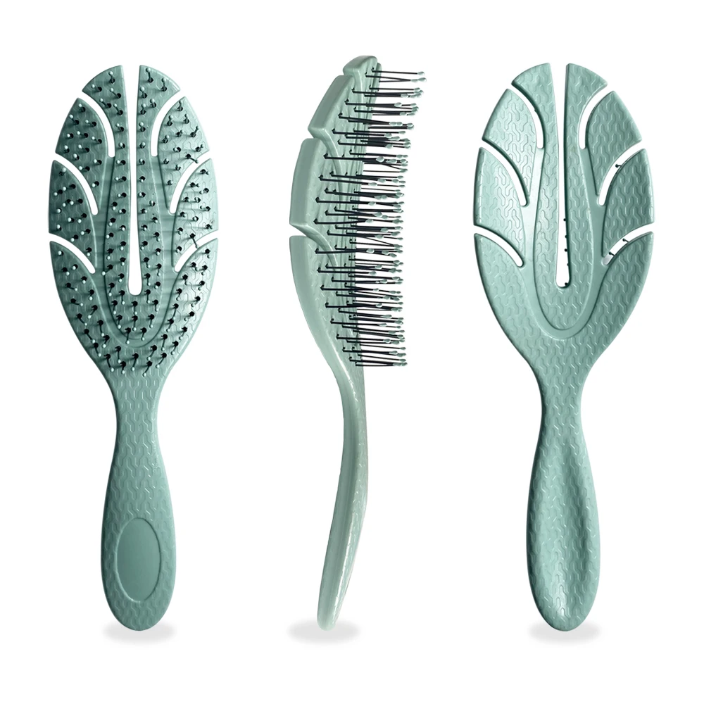 New Design Multicolor Leaf Shape Custom Logo Printing Salon Home Use Soft Nylon Bristles Women Hair Care Brush