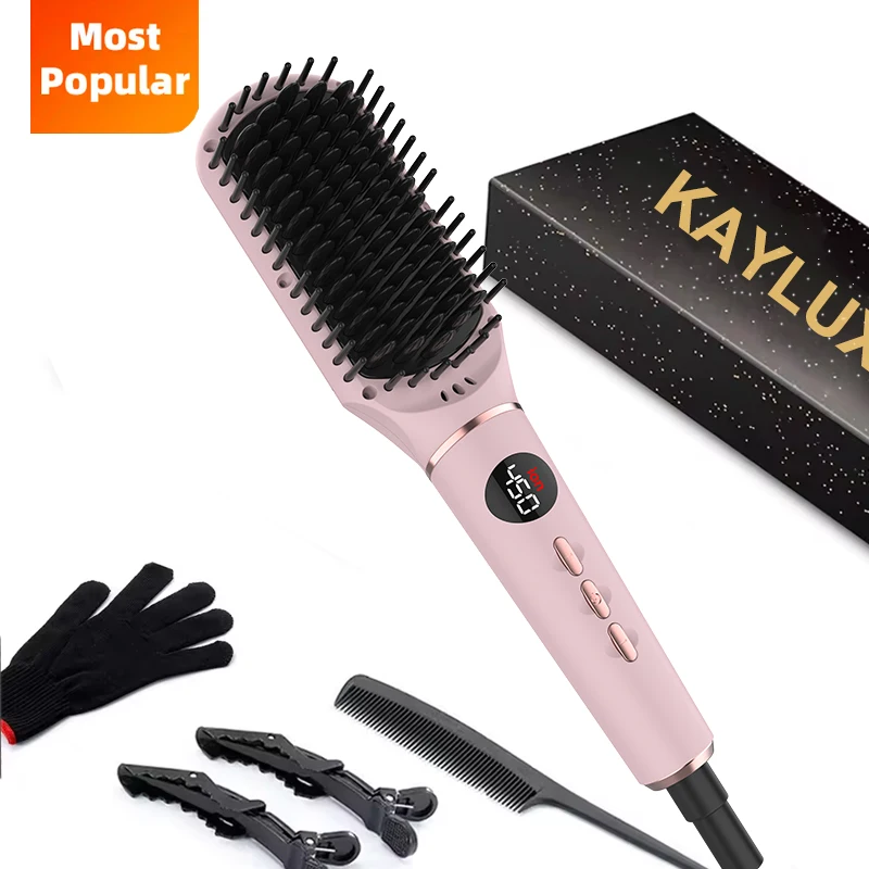 Most Popular Private Label Fast Hair Straightener Pressing 450F Hot Comb custom hot hair straightener comb for women