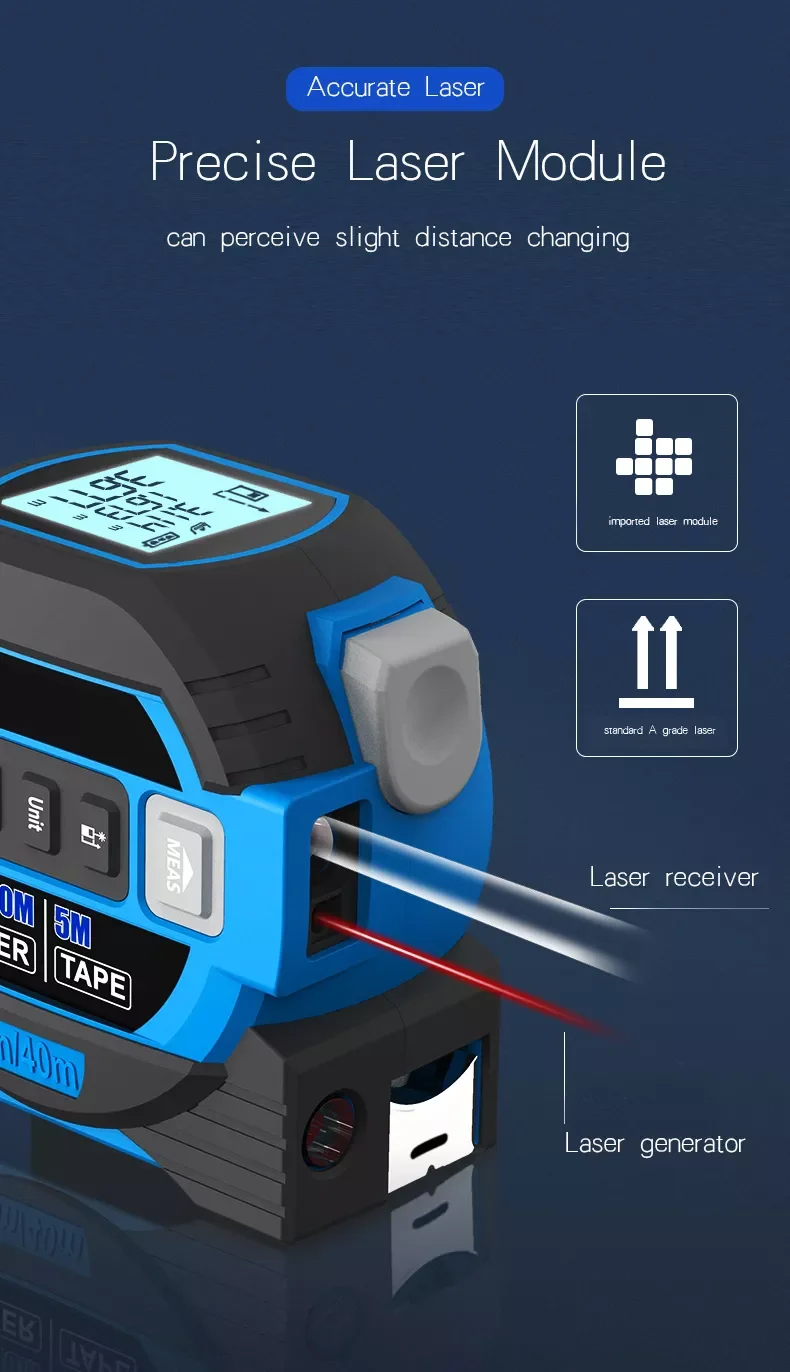 2024 New Laser Tape Measure 3 in 1 Level Measuring Digital Distance Range Laser Measure Tape