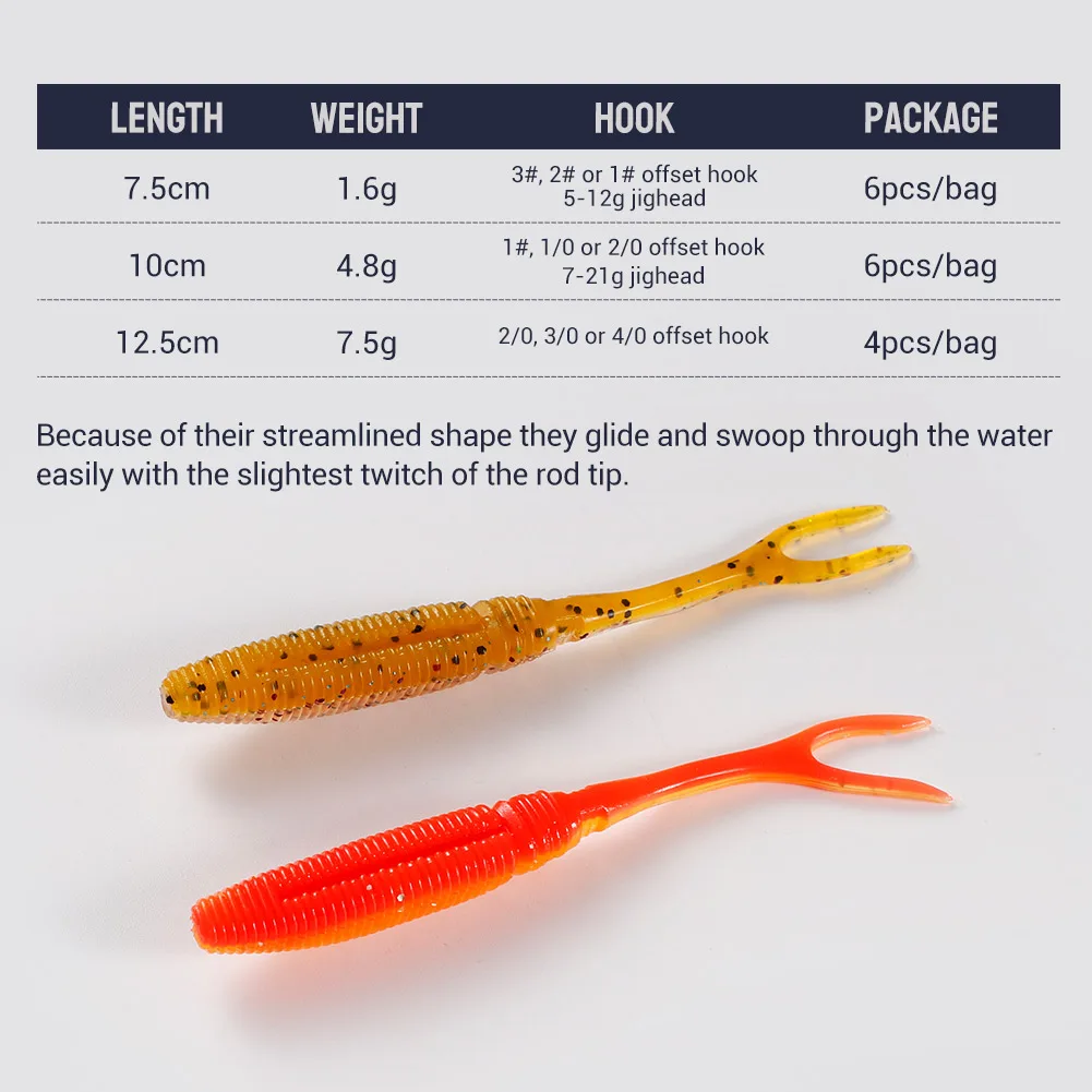 NOEBY 12.5cm 7.5g Pin Tail Fluke Fishing Soft Worms Lure , Soft Plastic Bass Lure Split Tail Bait